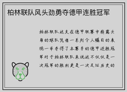柏林联队风头劲勇夺德甲连胜冠军